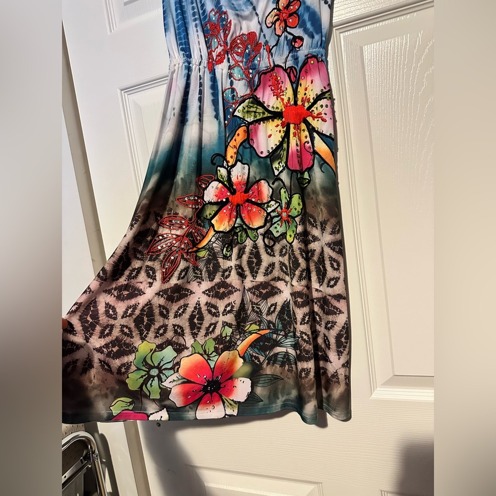 Spy Zone Exchange XS Blue floral beach tank Floral Sleeveless Dress Multicolor - Picture 2 of 8